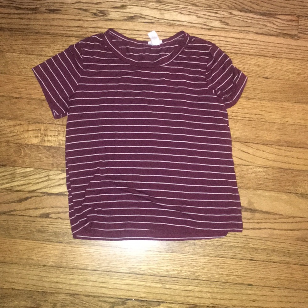maroon and white striped shirt